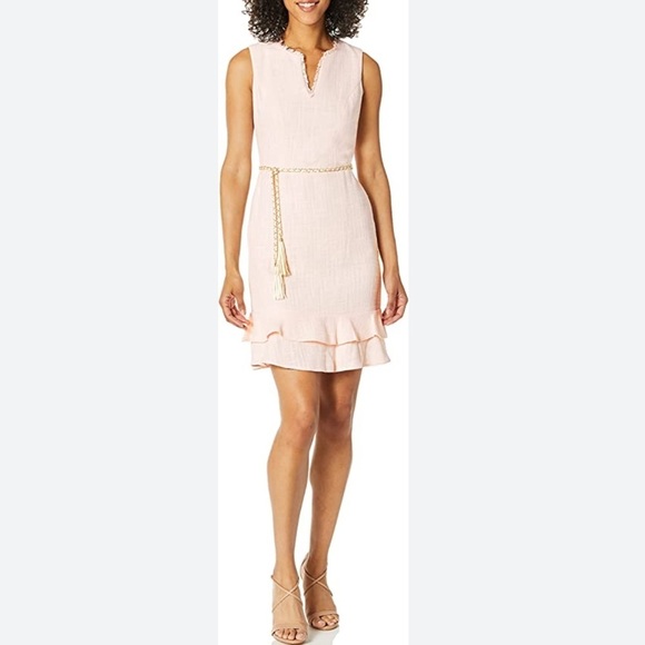 Karl Lagerfeld Paris Women’s Belted Tweed Shift Dress Pink Size 10 - Picture 1 of 12